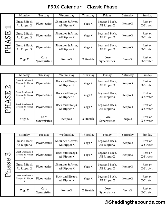 P90x Workout Schedule Free Printable